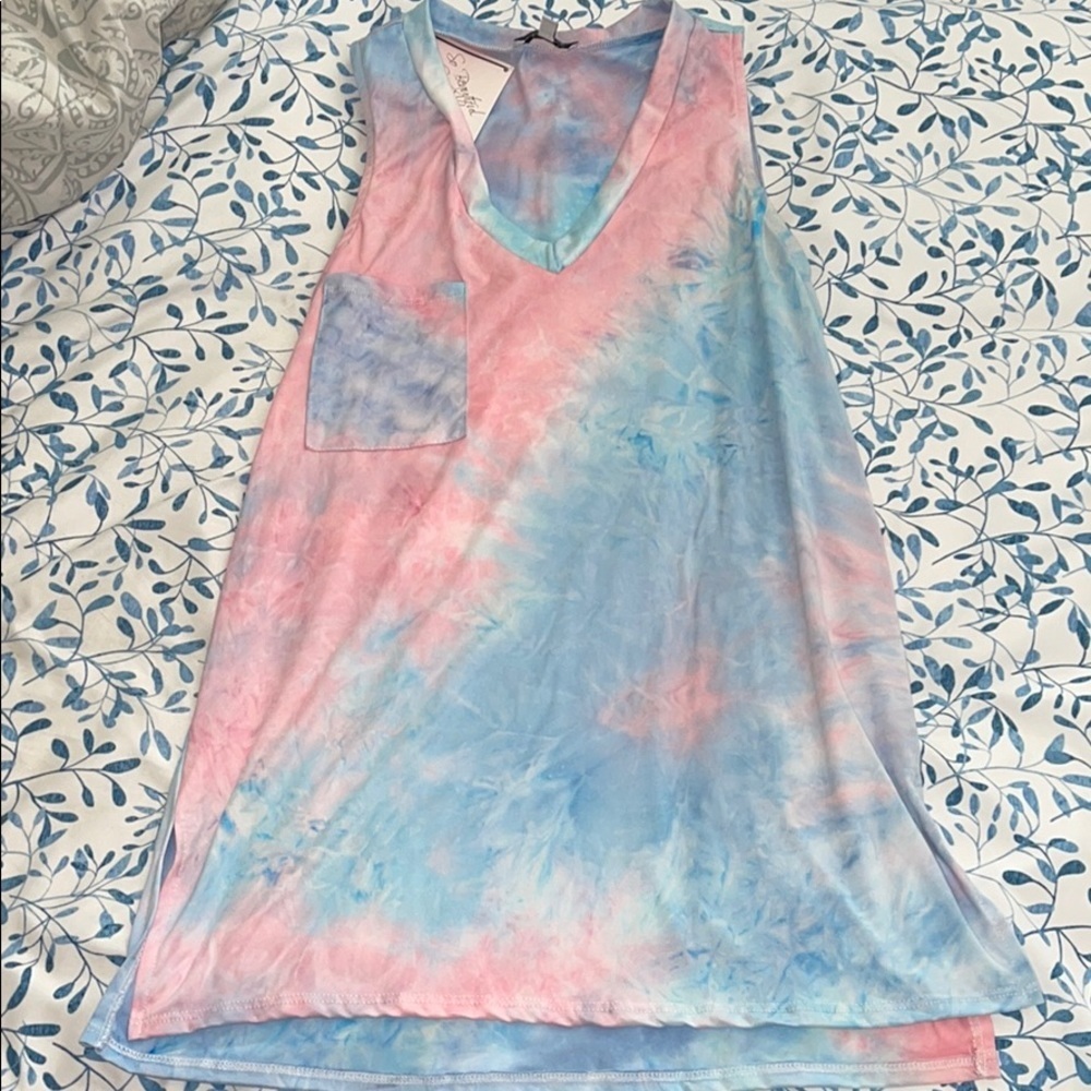 S Pink and blue tie dyed sleeveless tank